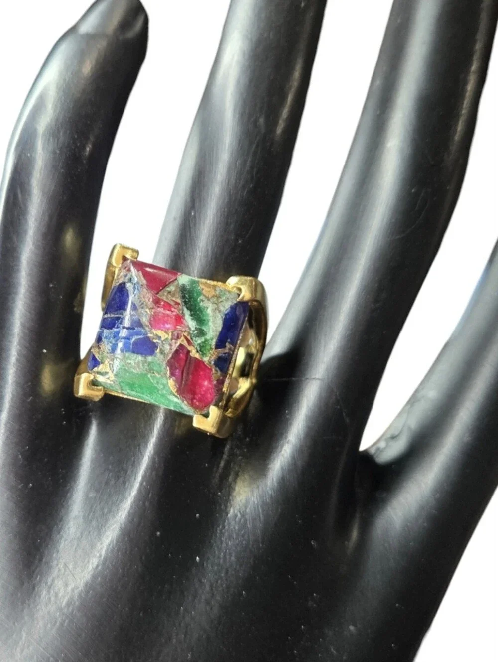 18k Gold Plated Artisan Mohave Turquoise Statement Ring